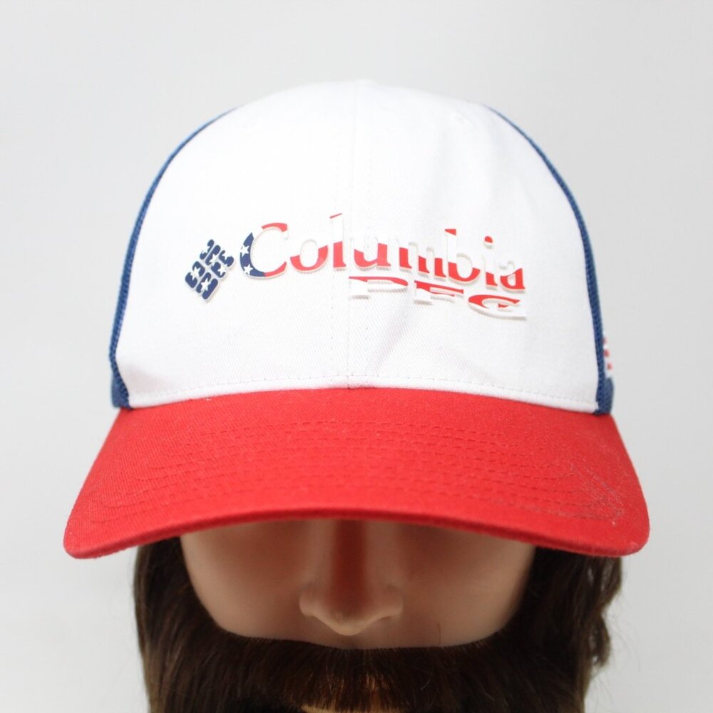 Columbia PFG Hat Red/White/Blue Snapback Mesh Back Adjustable Trucker Cap‎